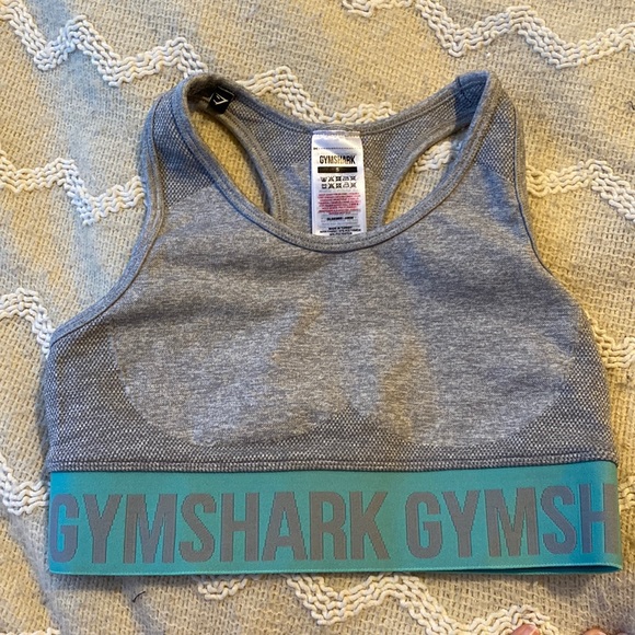 Gymshark Flex Sports Bra - Smokey Grey Marl/Light Green - Picture 2 of 4